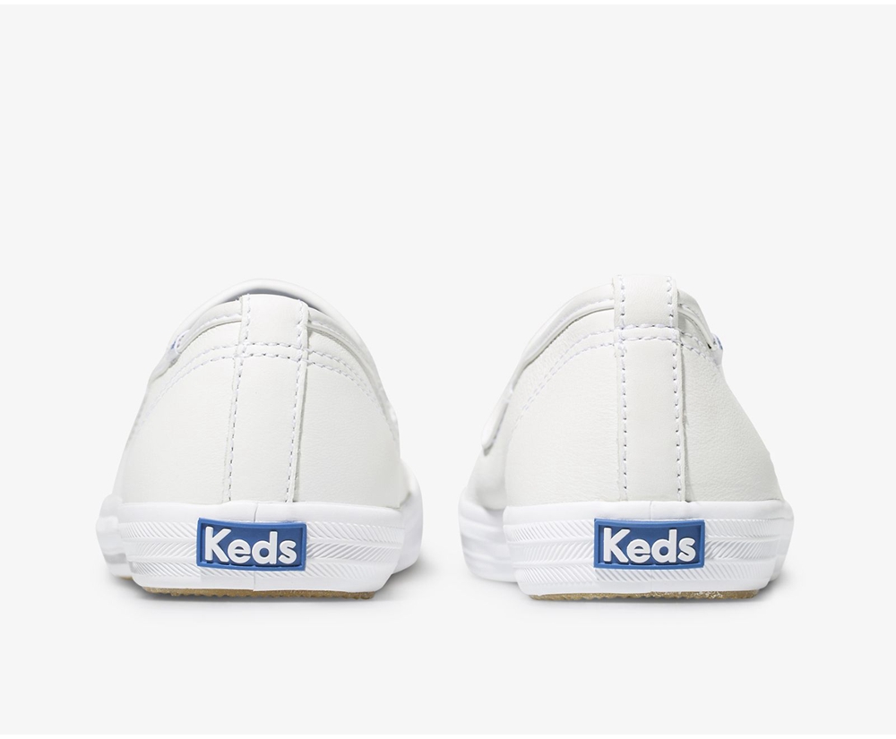 Slip Ons Keds Mujer Blancas - Champion Slip On Cuero - 579-UMRTWZ